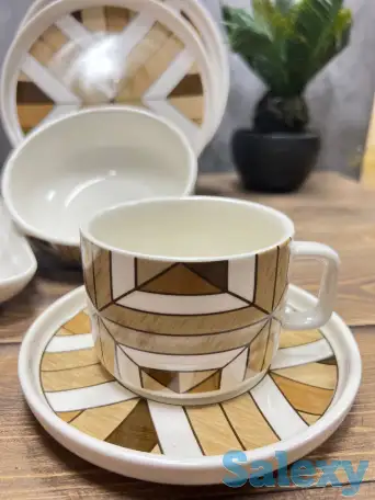 Белый чайно-столовый сервиз с карамельным орнаментом Vassila, фотография 4