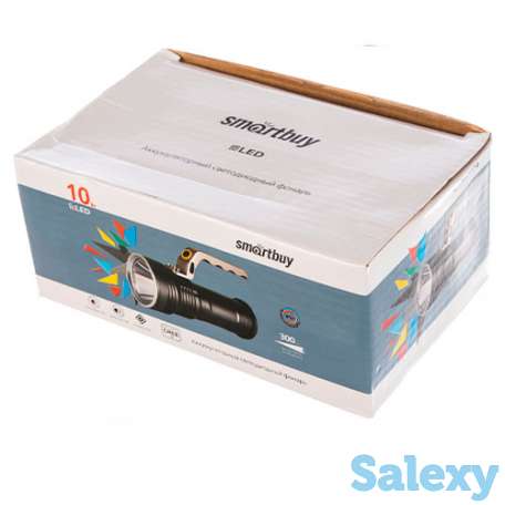 Аккумуляторный светодиодный фонарь smartbuy cree t6 10вт, металлический с ручкой, аккумулятором 2x18650, ip54, фотография 4