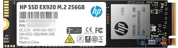 Ssd накопитель hp ex920 256 gb pci-e 3.0 x4, фотография 1