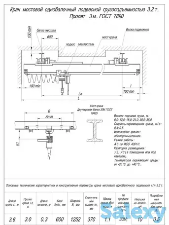 Кран балка подвесная г/п 3,2т пролет 3м, фотография 1