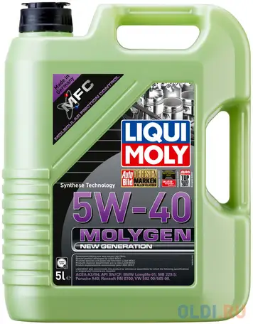 Cинтетическое моторное масло liquimoly molygen new generation 5w40 5 л, фотография 1