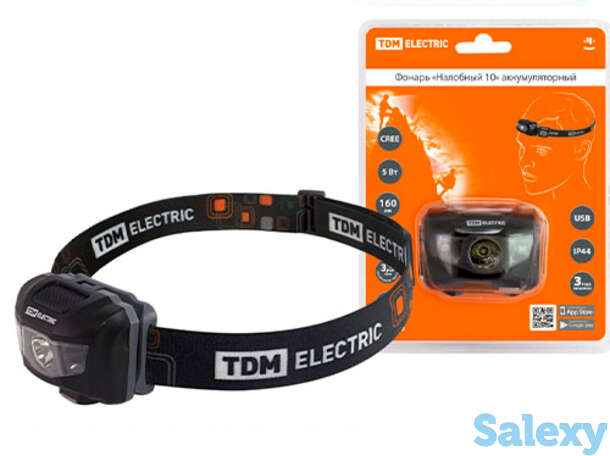 Фонарь tdm налобный 10 аккумуляторный, 5 вт 1 светодиод cree, li-ion 3,7 в 0,6 а*ч, usb, сенсор, фотография 1