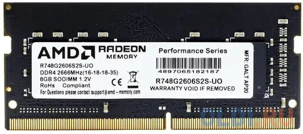 Оперативная память для ноутбука amd r748g2606s2s-uo so-dimm 8gb ddr4 2666 mhz, фотография 1