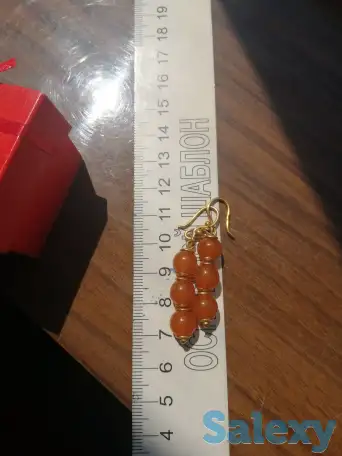 Продам натуральные янтарные серёжки., фотография 1