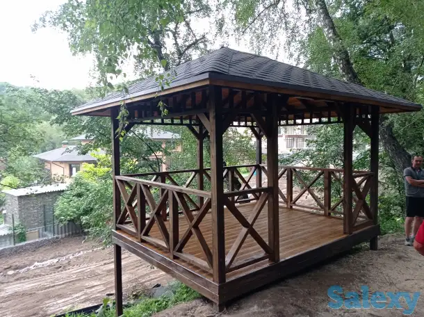 Беседки из массива дерева, беседки с террасой, фотография 3