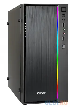 Exegate ex283749rus корпус minitower mevo-9301 black-rgb light, matx, <500npx>, с окном,, фотография 1