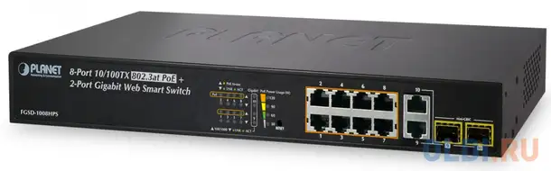 8-port 10/100tx 802.3at high power poe +  2-port gigabit tp/sfp, фотография 1