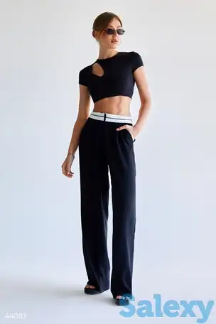 Черные брюки с тесьмой на талии, фотография 1