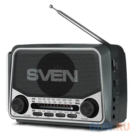 Ас sven srp-525, серый (3 вт, fm/am/sw, usb, microsd, фонарь, встроенный, фотография 1