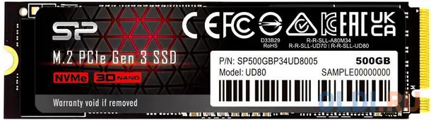 Накопитель ssd silicon power pci-e 3.0 500gb sp500gbp34ud8005 ud80 m.2 2280, фотография 1
