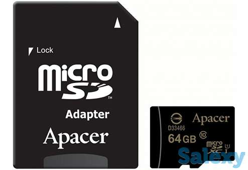Карта памяти apacer microsdhc 64gb class 10 u1 uhs-i c адаптером (ap64gmcsx10u1-r). черный, фотография 2