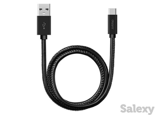 Кабель deppa leather usb - usb type-c, 1.2м (72270). черный, фотография 1