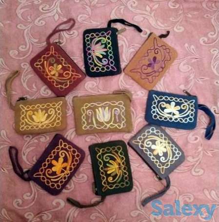 Красивые женские кошельки из натур. замши разных цветов с вышивкой., фотография 1