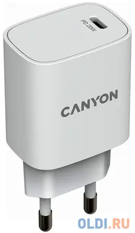 Зарядное устройство canyon cne-cha20w02 3 а usb-c белый, фотография 1