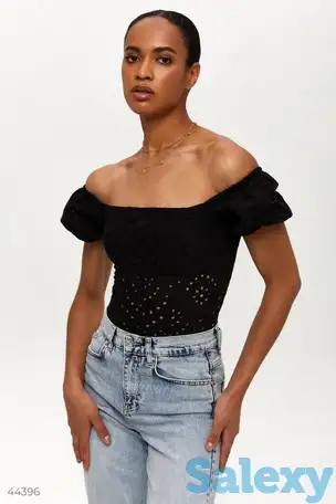 Черный боди из прошвы, фотография 1