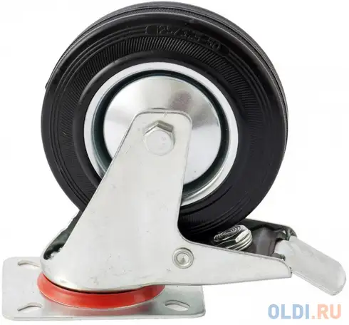 Колесо поворотное с тормозом d-200мм, крепление  платформенное// сибртех, фотография 1