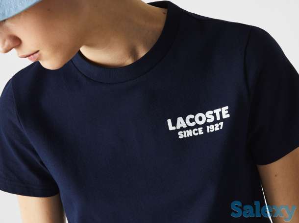 Женская футболка lacoste branding из хлопка с круглым вырезом и принтом, фотография 4