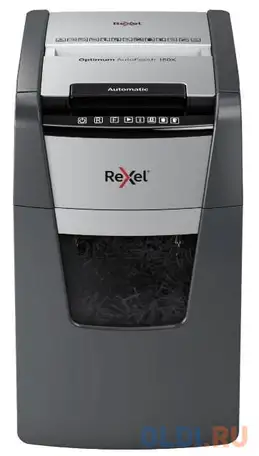 Шредер rexel optimum autofeed 150x черный с автоподачей (секр.p-4)/фрагменты/150лист./44лтр./скрепки, фотография 1