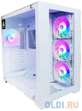 Корпус atx powercase tempered glass без бп белый, фотография 1