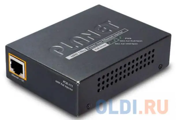 Single port 10/100/1000mbps ultra poe injector (60 watts) -w/external power adapter, фотография 1