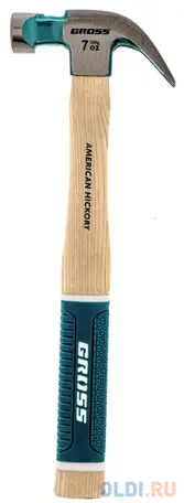 Молоток-гвоздодер,200 г, угол 45, магнит, обрезиненная рукоятка american hickory // gross, фотография 1