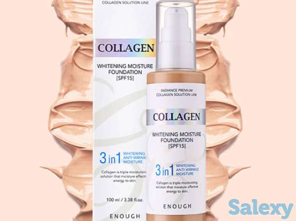 Тональный крем enough collagen 3 in 1 whitening moisture foundation, цвет #21 natural beige | натуральный бежевый, фотография 3