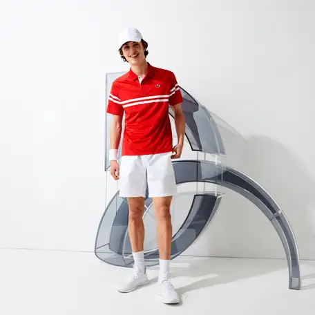 Мужская рубашка поло lacoste sport x novak djokovic ultra-light в полоску, фотография 1