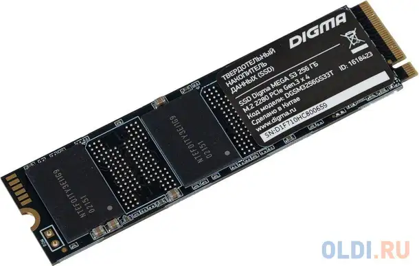 Накопитель ssd digma pci-e x4 256gb dgsm3256gs33t mega s3 m.2 2280, фотография 1