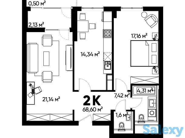 2-х комнатная квартира ЖК, Гагарина- Березовского, фотография 1