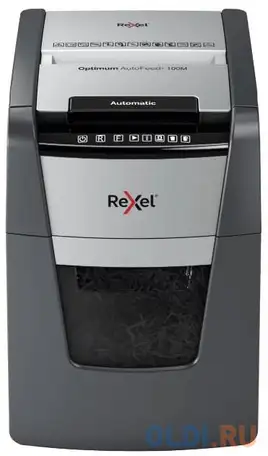 Шредер rexel optimum autofeed 100m черный с автоподачей (секр.p-5)/фрагменты/100лист./34лтр./скрепки, фотография 1