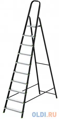 Стремянка, 10 ступеней, стальной профиль, алюминиевые ступени, россия // сибртех, фотография 1