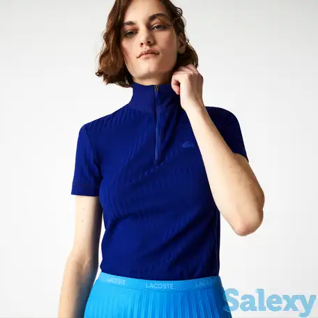 Женская рубашка-поло lacoste slim fit с высоким воротником на молнии, фотография 1