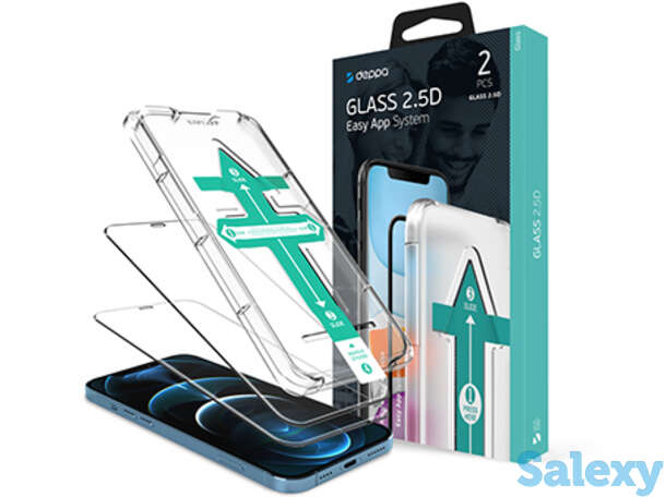 Защитное стекло deppa 2,5d (2шт.) full glue easy app для apple iphone 12 pro max (62728). черный, фотография 1