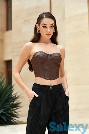 Коричневый корсет бюстье из экокожи, фотография 1