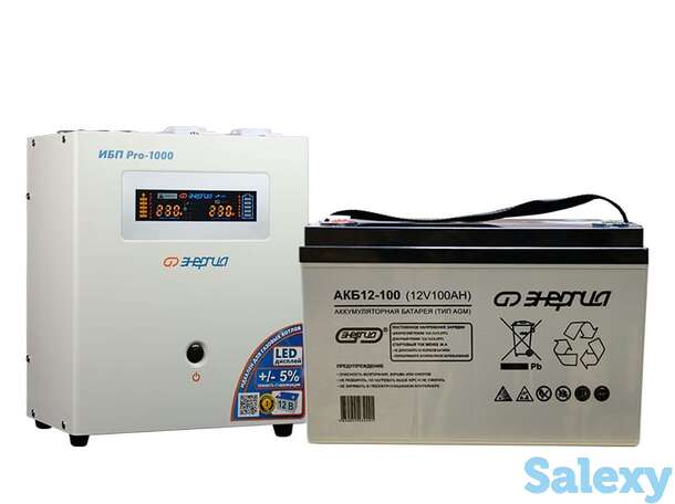 Комплект ибп инвертор энергия ибп pro 1000 + аккумулятор 100 ач, фотография 1