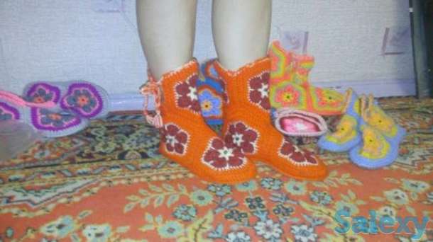 Вязаные домашние сапожки-тапочки.Стильные,удобные., фотография 1