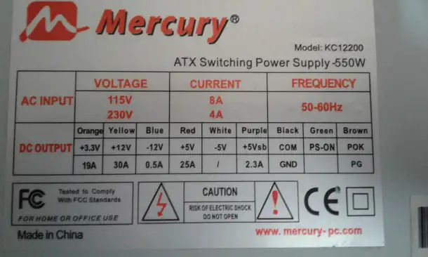 Блок питания компьютера Mercury -550w, фотография 1