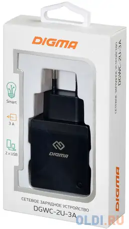 Сетевое зарядное устройство digma dgwc-2u-3a-bk 3 а черный, фотография 1
