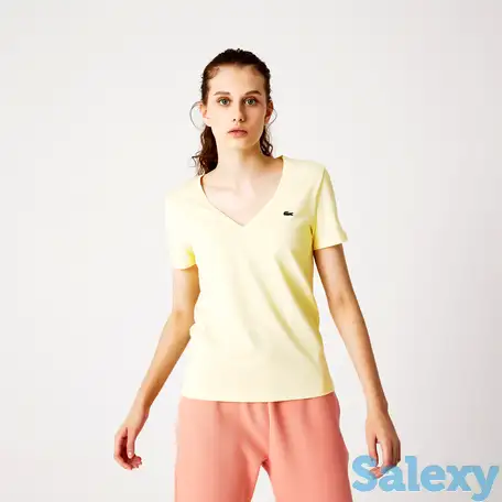 Женская футболка lacoste из хлопка с v-образным вырезом, фотография 1