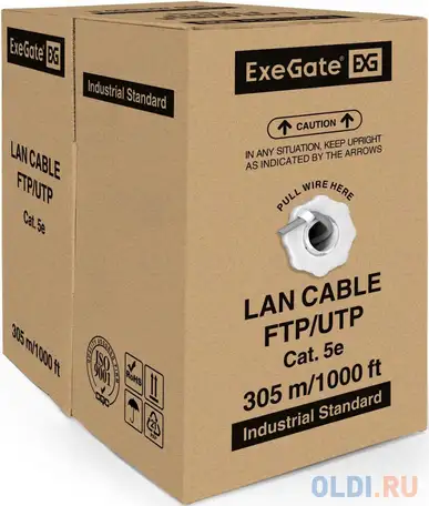 Exegate ex256745rus кабель utp 2 пары кат.5e exegate cca, 24awg, бухта, фотография 1