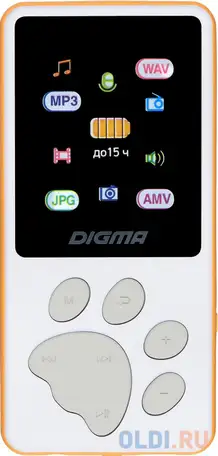 Плеер hi-fi flash digma s4 8gb белый/оранжевый/1.8