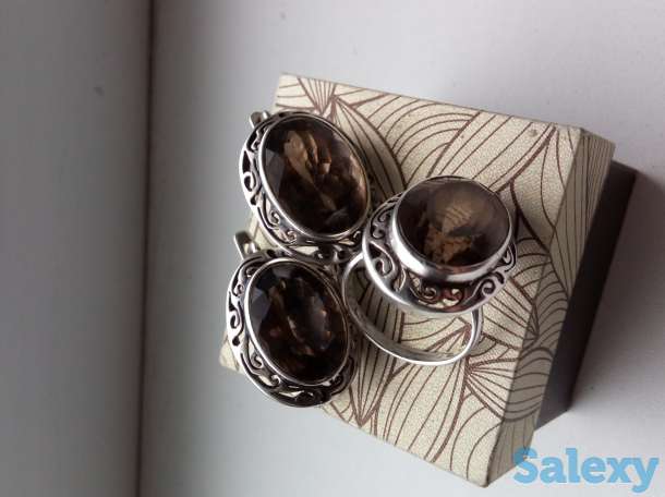 серебряный набор (серьги и кольцо /18) чайный топаз, фотография 1