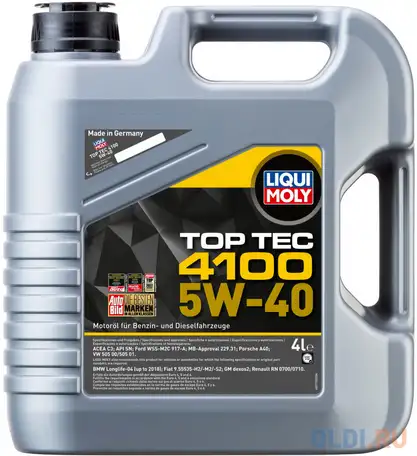 2195 liquimoly нс-синт. мот.масло top tec 4100 5w-40 sn c3 (4л), фотография 1