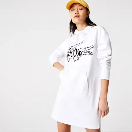 Женское платье-толстовка lacoste oversize из хлопкового флиса с крокодиловым принтом, фотография 1