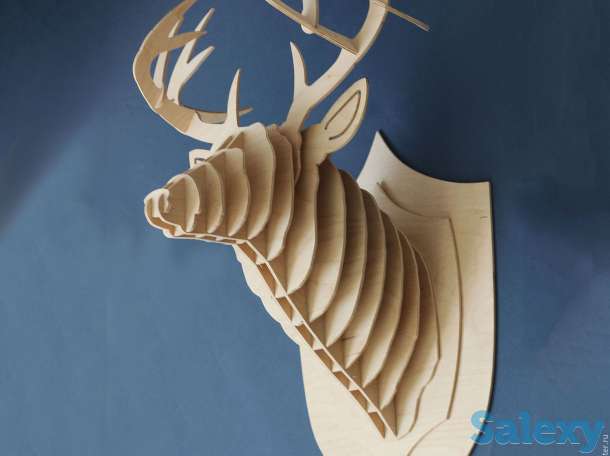 Декоративная голова Оленя. Гравировка и лазерная резка из фанеры головы оленя., фотография 1