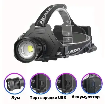 Фонарь налобный аккумуляторный 009, фотография 2