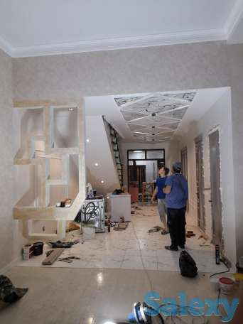 Ремонт домов, Левкас, закатка, поклейка обоев, поклейка галтель, наливной пол, мюнхенское, штукатурка, жидкий травертин., фотография 2