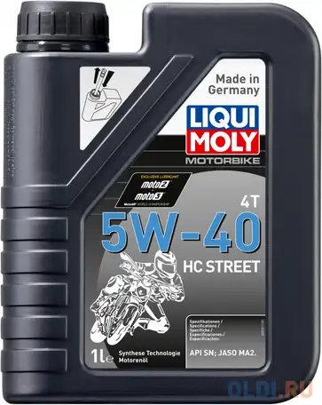Нс-синтетическое моторное масло liquimoly motorbike 4t hc street 5w40 1 л, фотография 1