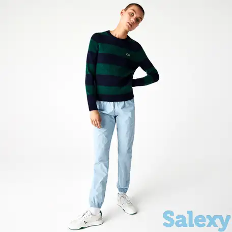 Женский свитер lacoste из шерсти с круглым вырезом в полоску, фотография 1