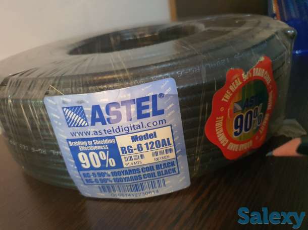 Кабель телевизионный для телевидения провод шнур RG-6, 92м черный, фотография 3